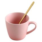 Pembe Avrupa Seramik Ofis Kahve Fincan ve Çay Tabağı Seti Süt Çay Kupaları Kahvaltı Tatlı Fincan Arkadaşlar Çift Kaşıklı Fincan Porselen (Yurt Dışından) - 1 Adet - Renkli - 1 lt