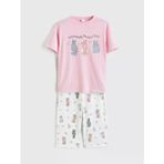 Pembe Baskılı Kız Çocuk Kaprili Pijama Takımı