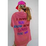 Pembe Baskılı Oversize Bisiklet Yaka Kadın Tişört