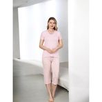 Pembe Bayan Pijama Takımı Papatya Desen Kapri Likralı Viskon 4444285226 (4, Pembe, XXL)