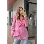 Pembe Belden Oturtmalı Premium Blazer Ceket - S