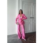 Pembe Beli Kuşaklı Ceket Ve Pantolon Parlak Takım