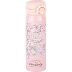 Pembe Beyaz Çiçek Desenli Paslanmaz Çelik Termos 500ML