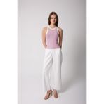 Pembe Beyaz Çizgili Halter Yaka Fitilli Görünümlü Kadın Atlet - 2502 - Pembe - Beyaz - S