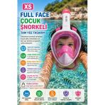 Pembe Beyaz Çocuk Full Face Şnorkel Maske Xs Tam Yüz Dalış Maskesi Taşıma Çantalı Seti 4-10 Yaş