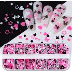 Pembe Beyaz Tırnak Süsleme Folyo Pulları Karışık Dizayn Kelebek Kalp Tavşan Nail Art