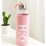 Pembe Bez Kılıflı 1000 ml Cam Matara, Şık ve Kullanışlı Içecek Kabı - Seçenek 1 - Ahşap - Bej