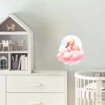 Pembe Bulut Üzerinde Uzanmış Pembe Flamingo Duvar Çıkartması