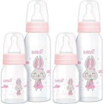 Pembe Cam Biberon Seti 250ML ve 125ML, 2'li Paket - Ahşap - Bej