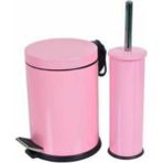 Pembe Çelik Banyo Seti Metal 3 Litre Pedallı Çöp Kovası Ve Wc Fırçası Set