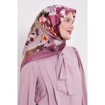 Pembe Çiçek Desen Twill İpek Eşarp