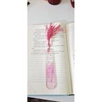 Pembe Çiçek Desenli Kitap Ayracı, Şeffaf Reçine Kaplama, Püsküllü Tasarım