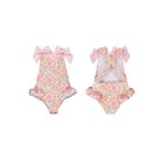 pembe çiçek desenli mayo sirti capraz UPF50+ pembe 5-6 Yaş