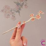 Pembe Çiçek Tomurcuk Tasarım Japon Topuz Çubuğu 18CM - Kadın Metal Saç Topuz Tokası Çubuk Toka - Tek Ebat