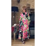 Pembe Çiçekli Beli Büzgülü Elbise Kloş Kesim Tesettür Yazlık Elbise 130 cm - 36