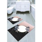 Pembe Çiçekli Desen Banyo Halısı Klozet Paspas Seti BS005