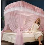 Pembe Çift Kişilik Deluxe Yatak Cibinlik, Tek Kişilik ve Çift Kişilik Yataklar İçin Romantik Yatak Perdeleri U-Braketli (Boyut: 150X200CM) (Boyut: 180X200CM)