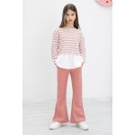 Pembe Çizgili Bluzlu Ispanyol Paça Pantolonlu Kız Çocuk 2li Takım 19987 - 10 - 11 Yaş