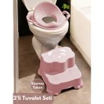 Pembe Çocuk Taburesi, Çift Basamaklı, Güvenli ve Şık Banyo Lavabo Destekli - Ahşap - Bej