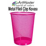 Pembe Çöp Kovası Paslanmaz Çelik Fileli 1 Adet Ofis Büro Okul Çöp Kovası Metal Delikli Kolay Kullanım