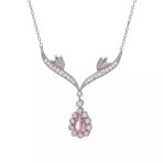 Pembe Damla Zirkon Taşlı 925 Ayar Gümüş Melek Kanatlı Model Kadın Kolye