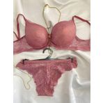 Pembe Dantel Detaylı İç Çamaşır Takımı (Mor, 90B)