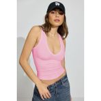 Pembe Derin V Yaka %100 Pamuklu Basic Kadın Atlet Mg2405