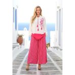Pembe Desenli Püsküllü Pantolonu Çizgili Cepli Tunik Pantolon İkili Takım