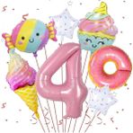 Pembe Donut Numaraları Folyo Balonlar Şeker Pentagram Gökkuşağı Dondurma Set 7 Parça