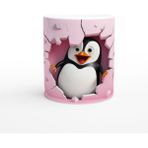 Pembe Duvarı Delen Neşeli Penguen Temalı Baskılı Kupa Bardak - Renkli