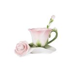 Pembe En Iyi 3D Gül Şekli Çiçek Emaye Seramik Kahve Çay Bardağı ve Tabağı Kaşık Yüksek Dereceli Porselen Fincan Yaratıcı Sevgililer Günü Hediye Tasarımı (Yurt Dışından) - 1 Adet - Renkli - 1 lt
