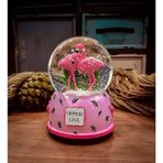 Pembe Flamingo Orta Boy Işıklı Müzikli Kar Küresi