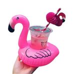 Pembe Flamingo Şişme İçecek Tutucu, Yüzen Bardak Tutucu, Parti ve Havuz Aksesuarı