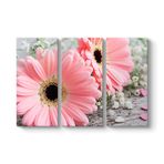 Pembe Gerbera Çiçeği Tablosu 111 x 75-3 Parçalı