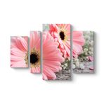 Pembe Gerbera Çiçeği Tablosu 119 x 80-4 Parçalı
