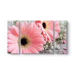 Pembe Gerbera Çiçeği Tablosu 126 x 70-3 Parçalı