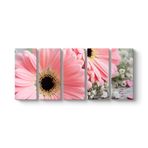 Pembe Gerbera Çiçeği Tablosu 162 x 70-5 Parçalı