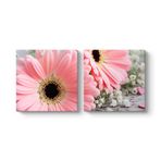Pembe Gerbera Çiçeği Tablosu 63 x 30-2 Parçalı
