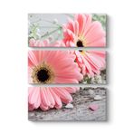 Pembe Gerbera Çiçeği Tablosu 70 x 96-3 Parçalı
