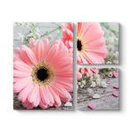 Pembe Gerbera Çiçeği Tablosu 88 x 73-3 Parçalı