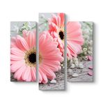 Pembe Gerbera Çiçeği Tablosu 96 x 90-3 Parçalı