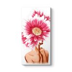 Pembe Gerbera Ve Kadın Tablosu 50 x 100