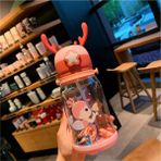 Pembe Geyik Başlıklı 500 ml Çocuk Suluk, Okul ve Ev Kullanımı Için Ideal - Seçenek 1 - Ahşap - Bej