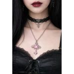 Pembe Gotik Haç Kolye Unisex Metal Zincirli Genç Yetişkin Aksesuar