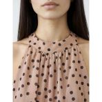 Pembe Halter Yaka Puantiyeli A Kesim Elbise