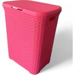 Pembe, Hasır Desenli Kapaklı Çamaşır Sepeti – 55X43X33CM - 55x53x33