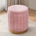 Pembe Kadife Makyaj Taburesi Yuvarlak Depolama Osmanlı Yatak Odası Makyaj Rahat Döşemeli Ayak Dayanağı Kanepe Tabure Mükemmel Bayan Hediyesi 34x34x44cm