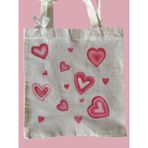 Pembe Kalp Desenli Ham Bez Çanta 35*40 Cm - 044-Pembe