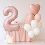 Pembe Kalp Rakam Folyo Balonlu Yaş Balon Set - 2