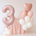 Pembe Kalp Rakam Folyo Balonlu Yaş Balon Set - 3
